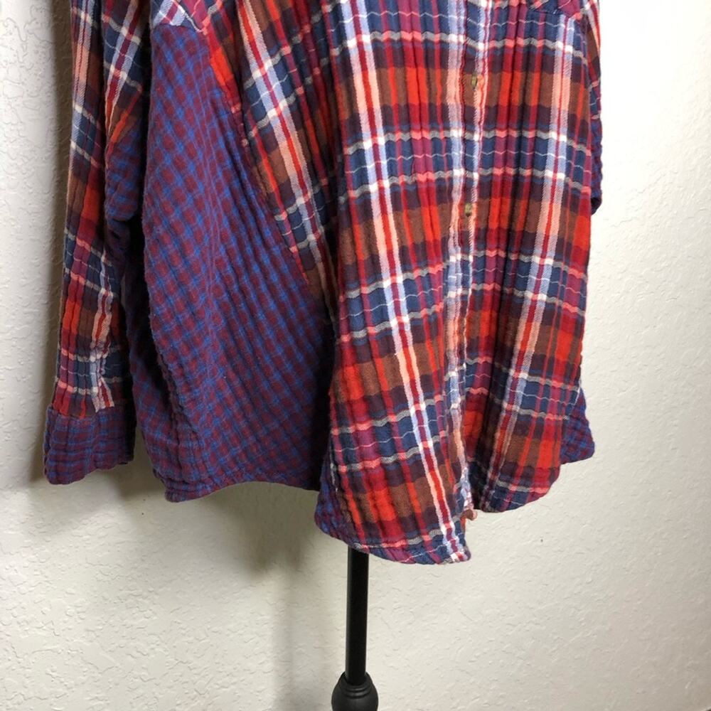 Free People Magical Plaid red blue white mixed plaid button down shacket Large - Picture 4 of 16